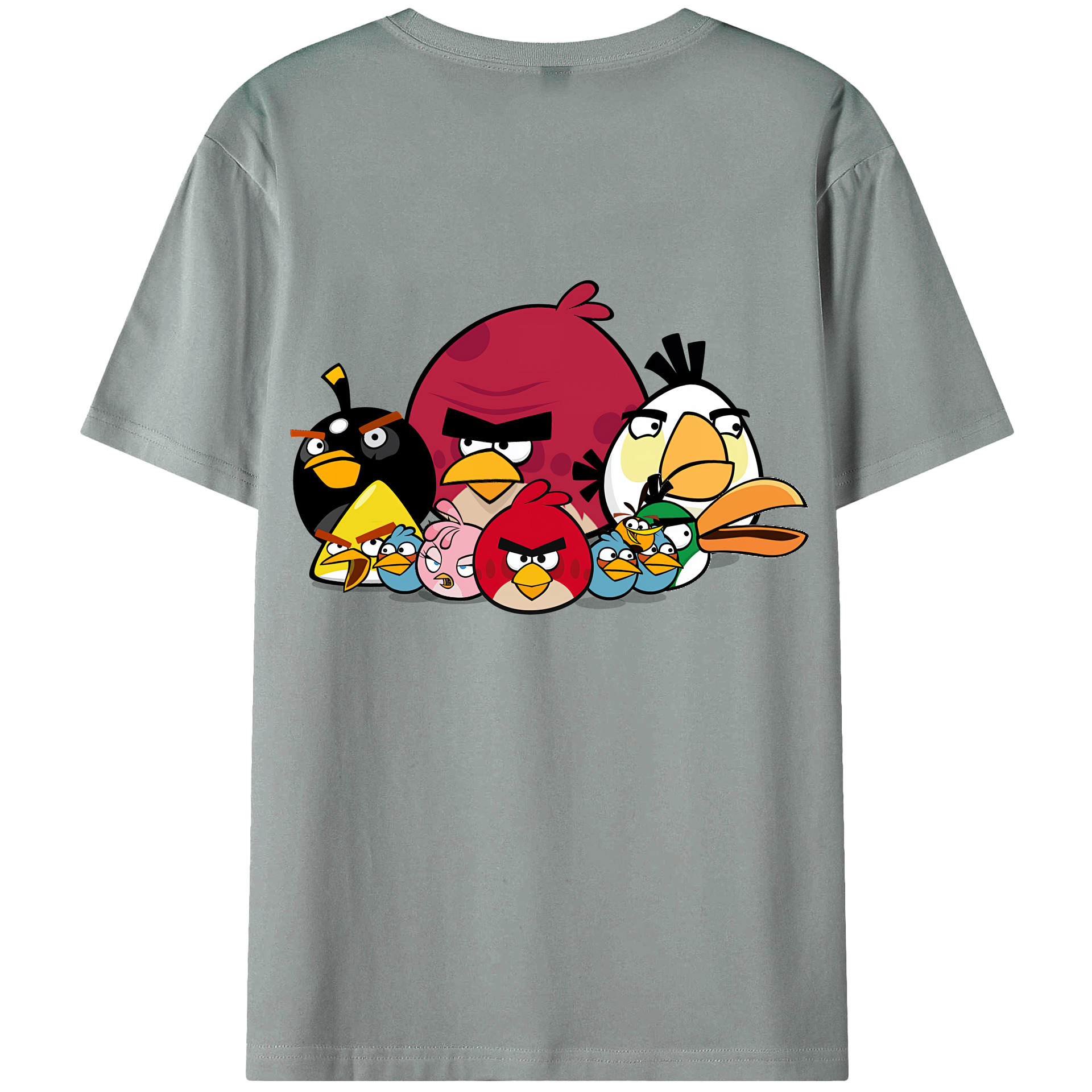 （画像用） Angry Birds アングリーバード 綿100％ メンズ半袖Tシャツ（バックプリント） 通気性